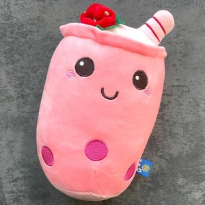 Stuffed Boba Plush Strawberry Bubble Tea Plush Milk Teacup Plush 9" Fruit Pillow - Picture 1 of 6