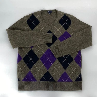Suéter JCrew Para Hombres Lana de Cordero Cuello en V Argyle L Verde Púrpura Negro Capas Heritage Foto 1 de 4