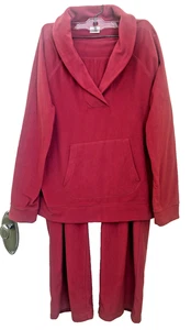 LL Bean Lightweight Sweater Fleece Top Pants Set Women's Sz X-Large Petite Pink - Picture 1 of 5