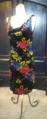 Vestido Vintage Betsey Johnson Negro Floral Terciopelo Medio Cuello Redondo Años 90Y2k NUEVO Foto 1 de 4