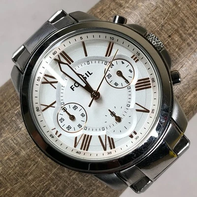 Reloj Fossil Grant Mujer BQ2180 Vestido Cronógrafo Tono Plateado Cuarzo 34mm 6 1/4" Foto 1 de 4