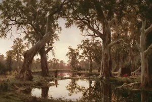 H. J. Johnstone Evening shadows, Backwater of the Murray Canvas Prints Framed - Foto 1 di 2