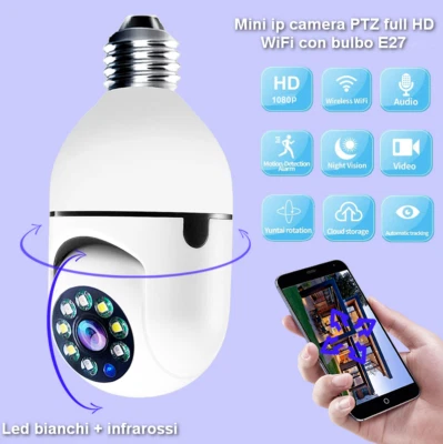 TELECAMERA LAMPADINA WI-FI VIDEOCAMERA CAM LAMPADA YOSEE AUDIO VIDEO INFRAROSSI - Immagine 1 di 4