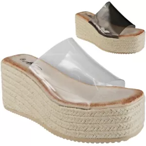 Sandalias de plexiglás zapatos de plataforma cuñas damas acolchadas cómodas ligeras mulas - Imagen 1 de 7