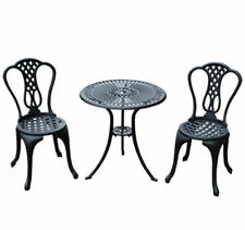 Outsunny Outdoor Garden 3 Pieces Bistro Coffee Table Chair Black, Cast Aluminium
