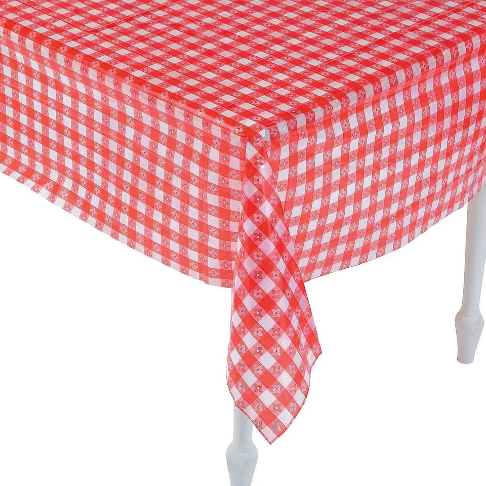 Red Gingham Check Plastic Tablecloth Floral Table Cloth 132cm X 228cm - image 1 of 1
