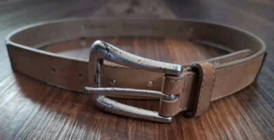 CINTURÓN DE RETAZOS DE CUERO FÓSIL FINO MARRÓN PLATA HEBILLA TALLA PEQUEÑA ENVÍO GRATUITO  Foto 1 de 4