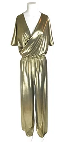 Baylis & Knight GOLD JERSEY WRAP Wide Leg Cat Jump Play Suit Studio 54 1980's - Picture 1 of 2