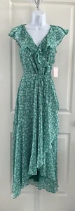 Lauren Conrad Green Floral Wrap Dress Size XS - Picture 1 of 6