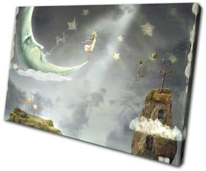Night time Moon Stars Magic Fantasy SINGLE CANVAS WALL ART Picture Print - Picture 1 of 1