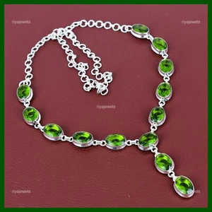 Mothers day Sale 925 Sterling Silver Oval Peridot Gemstone August Chain Necklace - Picture 1 of 7