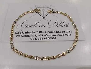 SOLID 18K YELLOW WHITE GOLD BRACELET 3mm ALTERNATE 4+2 LINK 8.5" ITALY MADE - Picture 1 of 9