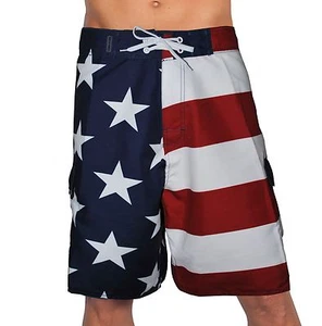 USA AMERICAN FLAG PATRIOTIC BOARD SHORTS FREEDOM ARMY AMERICA SWIM TRUNKS - Picture 1 of 3