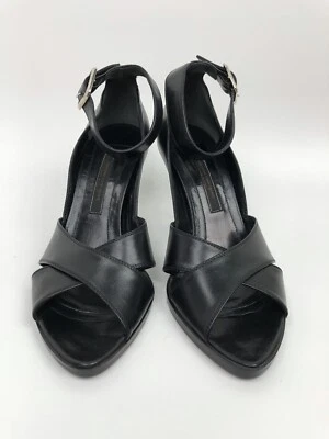 Sandalia Narciso Rodriguez de cuero negro con tiras punta abierta tacón correa al tobillo 36 EE. UU. 6 Foto 1 de 4