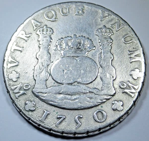 1750 Mexico Silver 8 Reales Spanish Colonial Pillar Dollar Pirate Treasure Coin - Picture 1 of 2