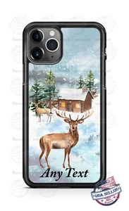 Xmas Winter Wonderland Deer Buck Wood Cabin Phone Case Cover for iPhone Samsung - Picture 1 of 10