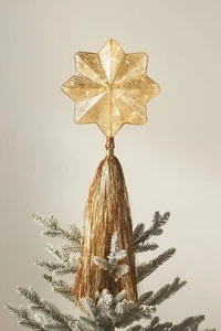 Anthropologie Light-Up Shooting Glass Gold Star Tinsel Tree Topper NWT - Picture 1 of 6