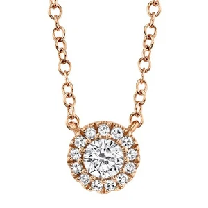 0.14ct Round Brilliant Cut Diamond Halo Pendant in 14k Rose Gold - Picture 1 of 3