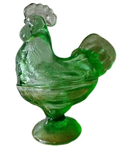 Vintage Indiana Glas stehender Hahn Schmuck Bonboniere Deckel Depression Glas - Bild 1 von 12