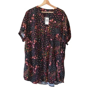 NWT Torrid Womens Harper Top 4 4X Floral Black Pink Milly Tunic Flutter Sleeve - Picture 1 of 7