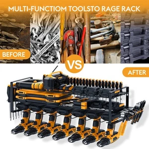 Power Tool Organizer Wall Mount Extended Large Heavy Duty 7 Drill Holder 3 Layer - Picture 1 of 9