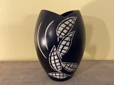 Vintage Retro BRENTLEIGH WARE Pottery FREEFORM VASE Handpainted LEAVES 1950s - Image 1 of 4