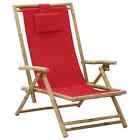 Reclining Relaxing Chair Red Bamboo And Fabric Good 1629