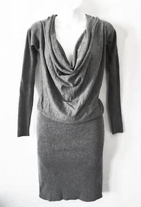VSC VICTORIAS SECRET Moda Gray Ribbed Kint Cowl Neck Mini DRESS * XS ~ PRISTINE - Picture 1 of 4