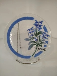Peggy Karr SAGE Herb Theme 7 3/4" Glass Plate Botanical Floral Garden Spice - Picture 1 of 6
