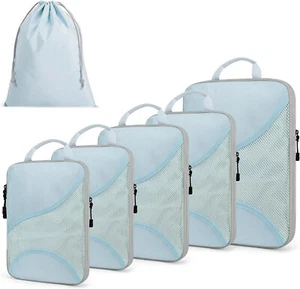 6er Set Kompressions-Packwürfel für Reise- und Gepäckorganisation, hellblau - Bild 1 von 8