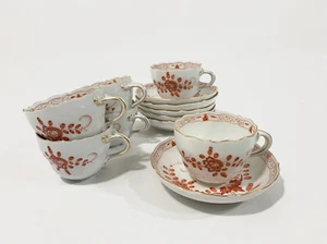 6x Meissen Indian Flower Red Coffee Cups & Saucers Set - Picture 1 of 18