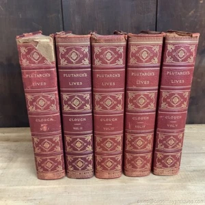 Plutarch's Lives Volumes I thru 5 De Luxe Edition Red Leather Binding Antique - Picture 1 of 12