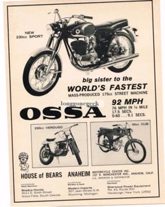 1966 Ossa 230cc Sport, Verdugo, 90cc Cub Motorcycle Vintage Ad - Picture 1 of 1