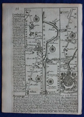 STILTON, PETERBOROUGH,CROWLAND, SPALDING, оригинальная антикварная дорожная карта, Bowen 1759 - Изображение 1 из 2