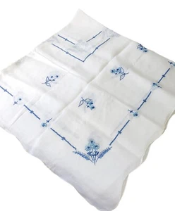 4'x4' gerippte weiße Tischdecke unvollendet blau Nadelspitze Blumen & Details - Bild 1 von 8