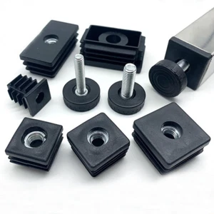 Square Tube Inserts End Caps/Adjustable Table Foot Furniture Leveling Feet M6 M8 - Picture 1 of 20