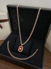 26” Cuban Links Chain & 8.5” Bracelet Set Medusa Ruby Pendant, 18k Gold Filled