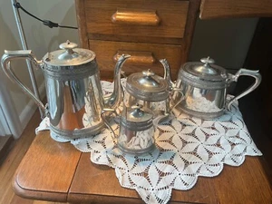 Antique 1903 coffee & tea set tea coffee pots sugar bowl, jug Walker & Hall EPNS - Picture 1 of 20