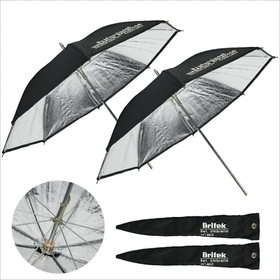 PACK 2 - Paraguas de estudio reflector plateado/negro 24" para fotografía, piezas metálicas Foto 1 de 4