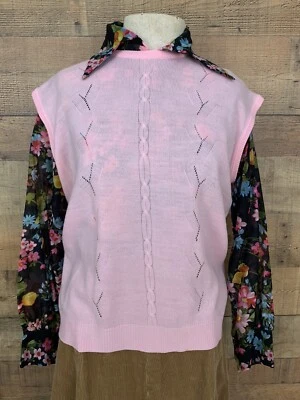Chaleco Suéter Rosa Sin Mangas Tejido Mod Años 60 Años 70 De Colección Talla Grande Foto 1 de 4