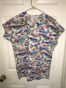 Scrubs Christmas Scrub Top Sz Small Multicolored  - Picture 1 of 1