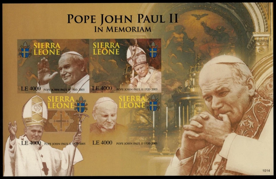 Sierra Leona 2010 - Papa - Hoja de 4 estampillas IMPERF - Scott #3024 - MNH Foto 1 de 1