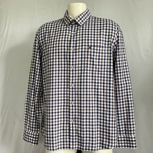 TRENT NATHAN Mens Size XXL Check Shirt Navy Brown White Long Sleeve Button - Picture 1 of 13