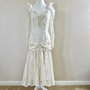 Vestido De Colección Bonnell Años 80 Talla Med Chifón Alto Lo Encaje Deco Dobladillo Asym Boda Baile de graduación Vestido - Imagen 1 de 24