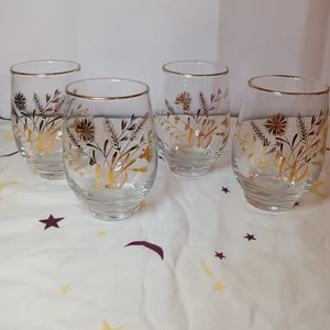 Libbey Glas 60er Bargeschirr Metallic Gold Weizen Blumen Becher Mid Century - Bild 1 von 7