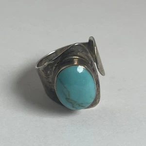 Anillo Turquesa Azul Esterlina Abierto México Vintage Talla 7 - Imagen 1 de 8