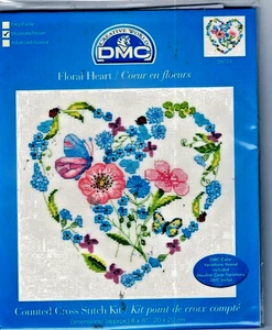 FLORAL HEART Nuevo DMC Contado Punto de Cruz Kit FLORES 8" x 8" BK724 - Imagen 1 de 3