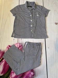 Lauren Ralph Lauren Blue Striped 2 Piece Top & Capri Pants Pajama Set Size Large - Picture 1 of 2