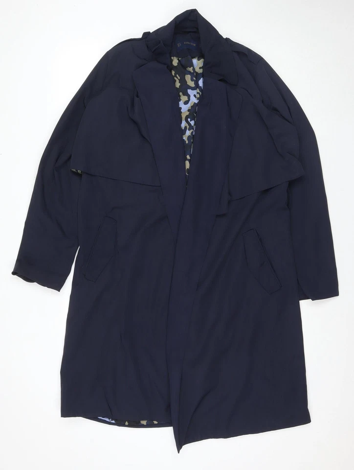 Abrigo azul para mujer Zara - mediano, abrigo forrado de sarga Foto 1 de 4