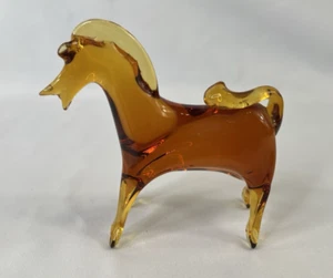 Vintage Viking Honey Amber Blown Glass Horse Figurine MCM Mid-Century Modern 5" - Picture 1 of 8